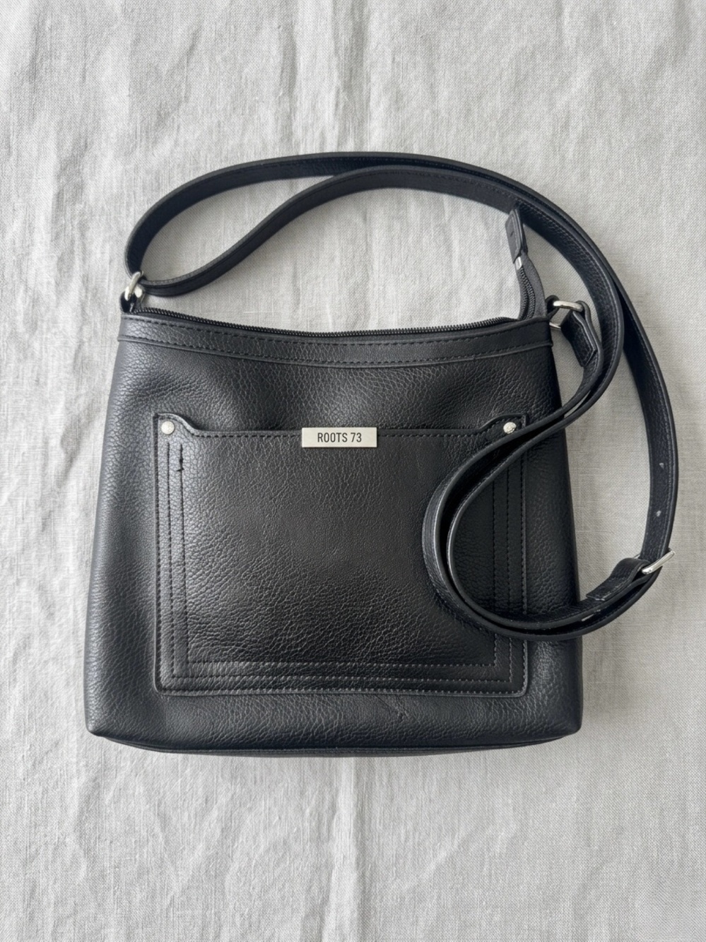 Roots Black Crossbody Vegan Pebbled Leather Bag with Front Pocket